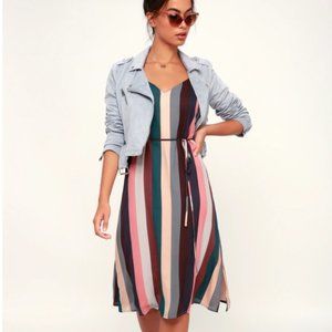 Lulu's Erina Multi Stripe Belted Midi Slip Dress